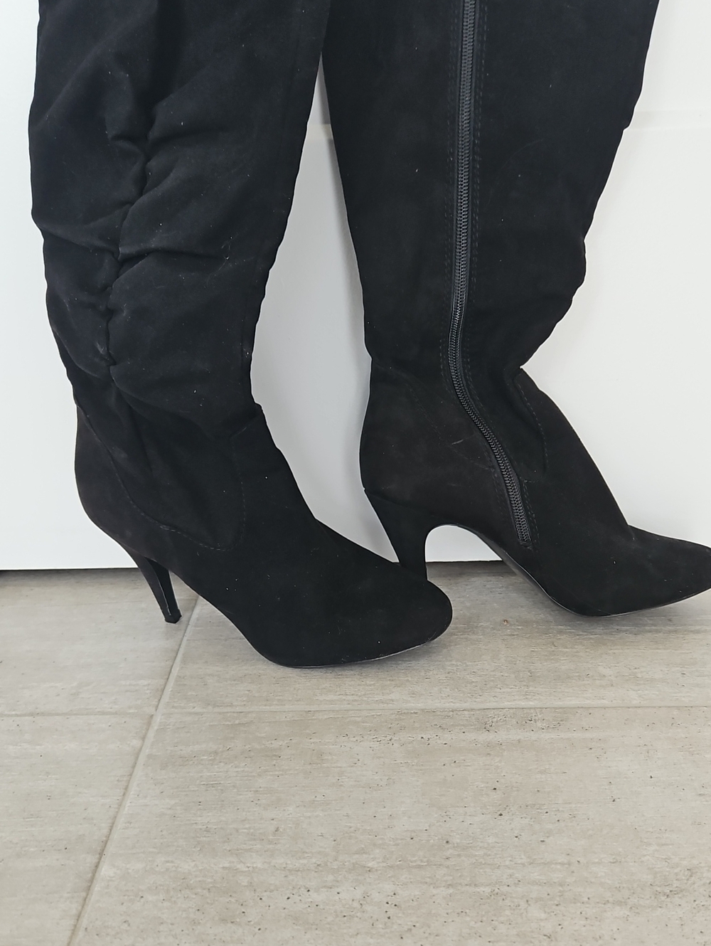 Aldo Black Suede-Look Knee-High Stiletto Boots